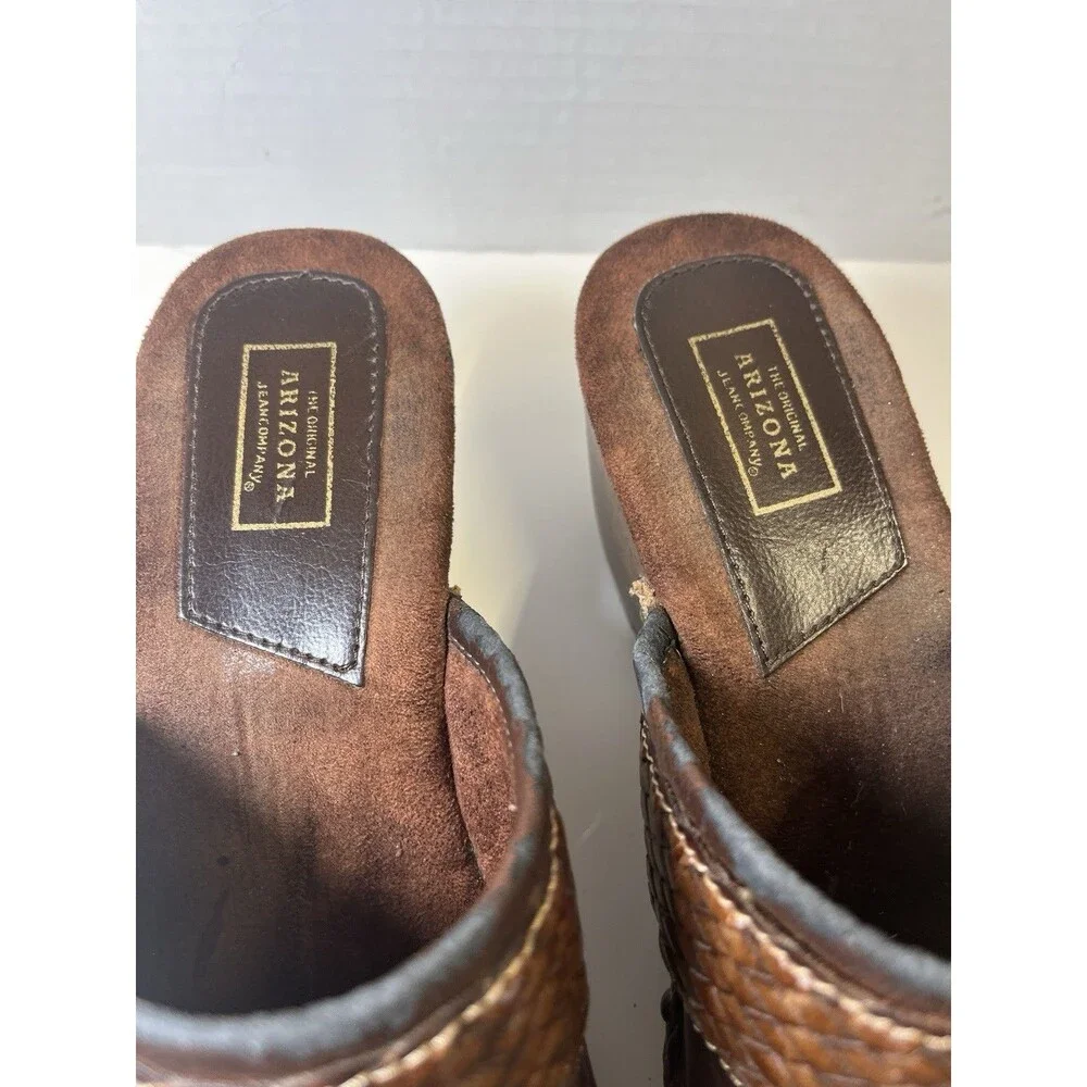 Vintage Arizona Clogs Mule Slides Nature Braided Leather Shoes Womens 7.5 Y2K